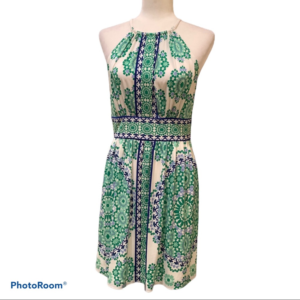 London Times Green and White Pleated Sundress